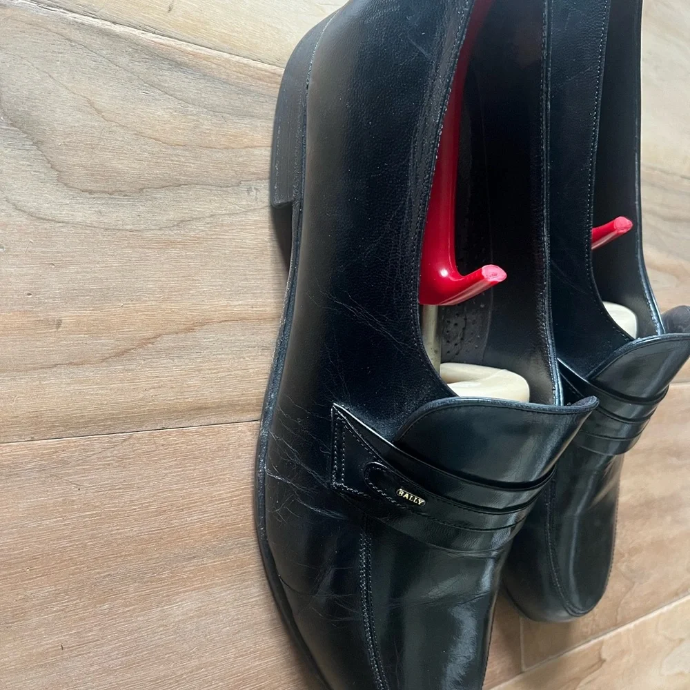 Bally Black Leather Slip-On Loafers